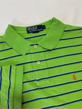 Polo by Ralph Lauren Lime Green with Blue Stripes Polo and Orange Pony